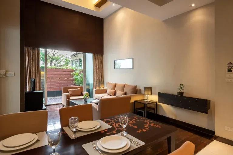 Hotel suite with pool.