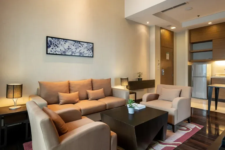 Hotel suite with pool.