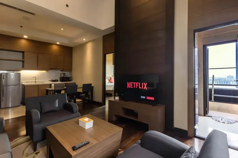 Hotel suite with pool.
