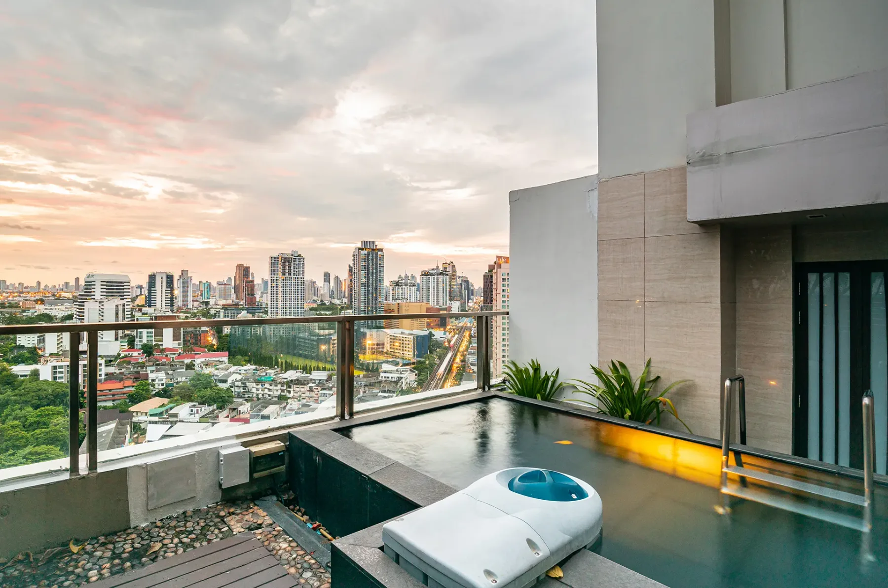Hotel suite with pool.