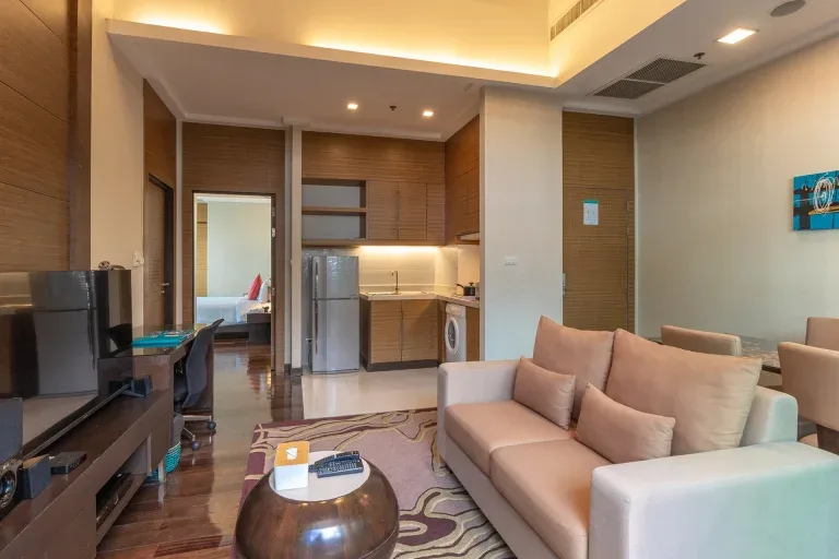 Hotel suite with pool.