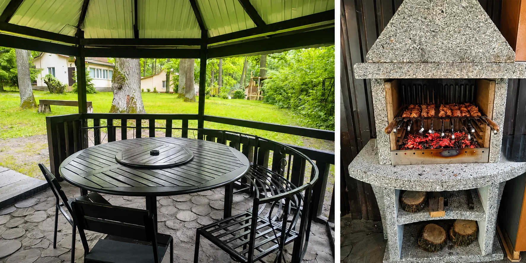 Gazebo with barbecue oven