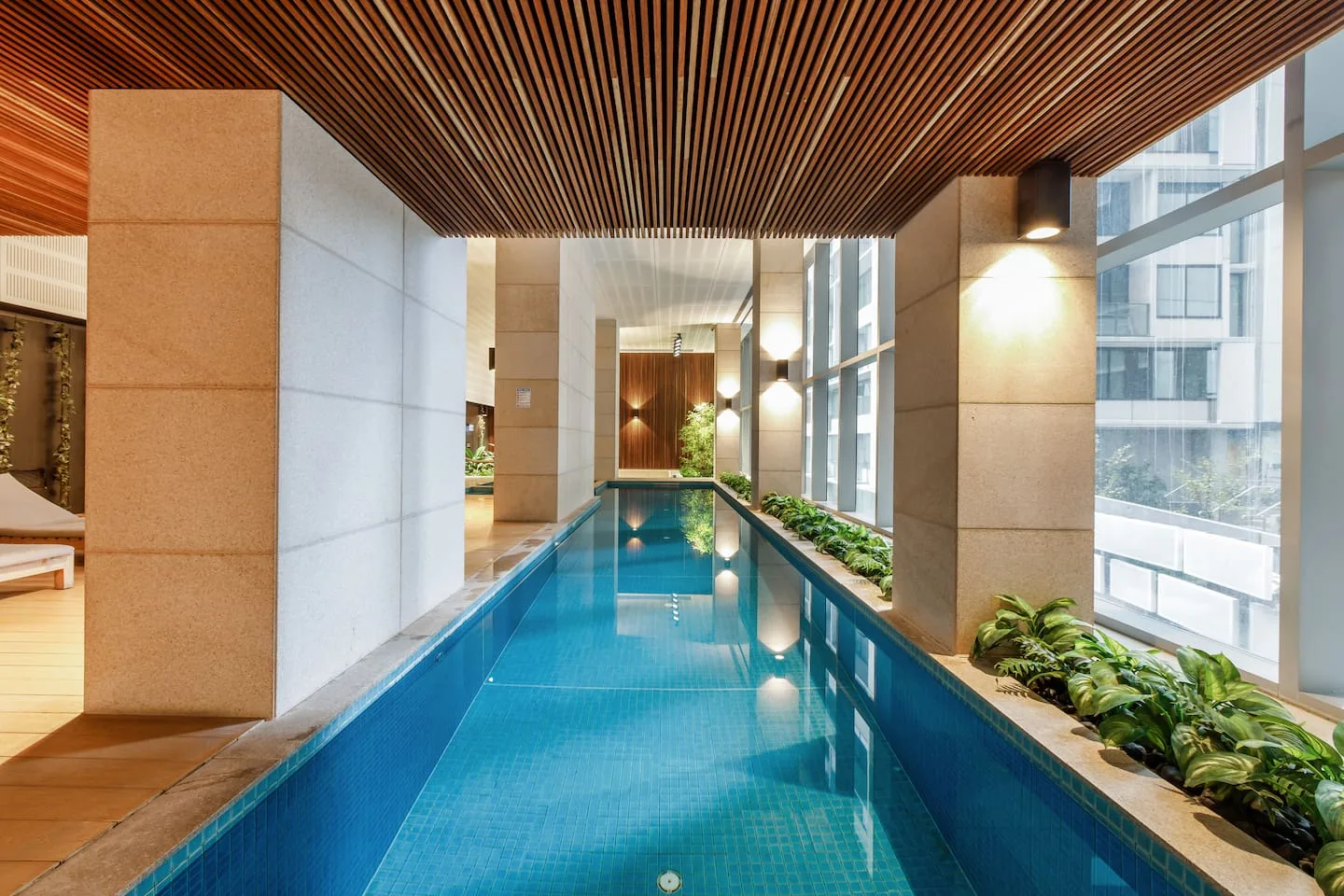 Take a dip in the shared indoor pool after the end of a long working day.