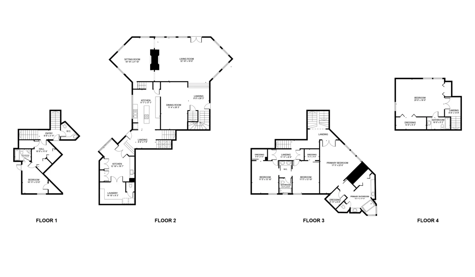 Un diagrama muestra los planos de cuatro niveles de un edificio.