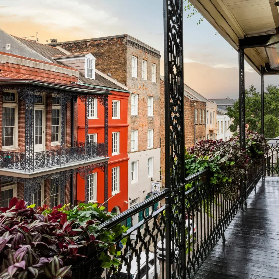 View from a Bienville House balcony across the street at French Quarter buildings.