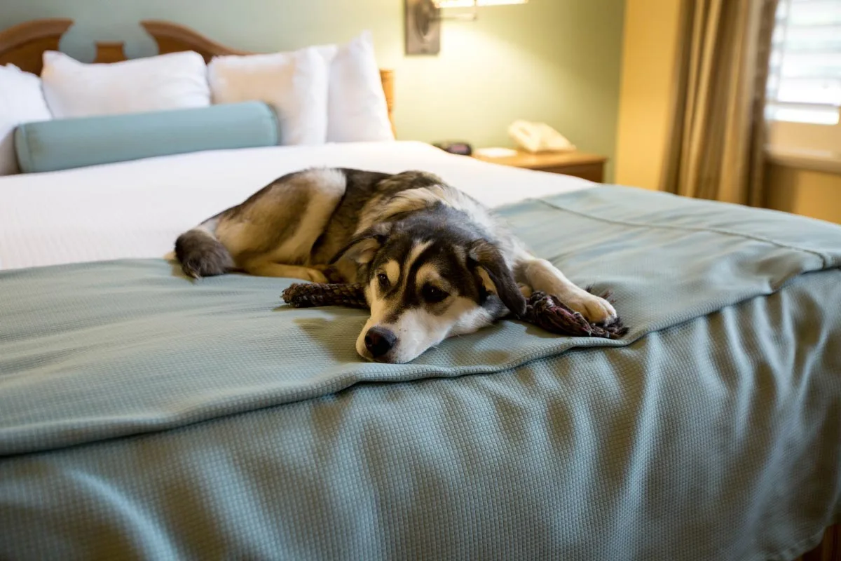 Perro sobre una cama