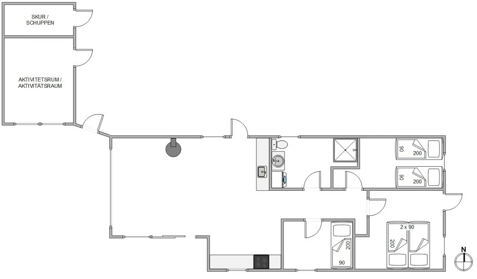 A floor plan shows several rooms, a kitchen area, and bathroom fixtures.
