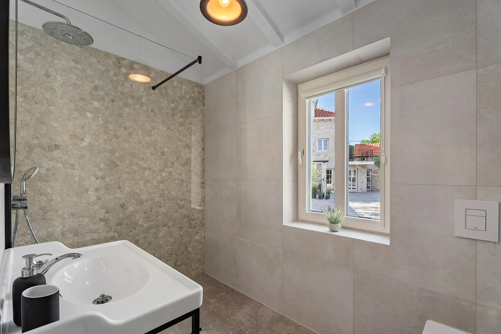 A family bathroom with a shower.