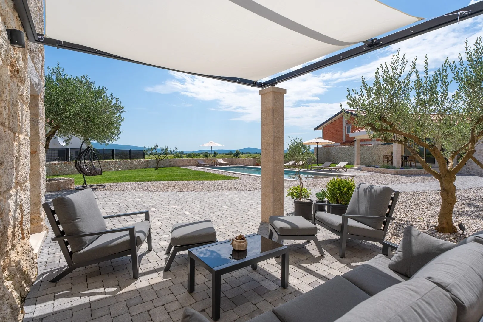 A shaded lounge corner where you can relax