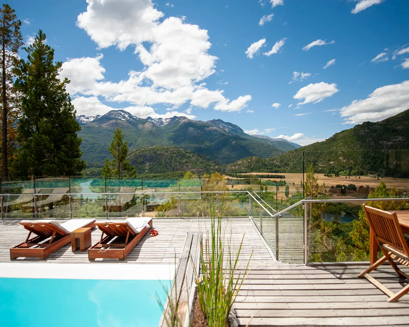 Valley, rivers and mountains viewed from the pool terrace