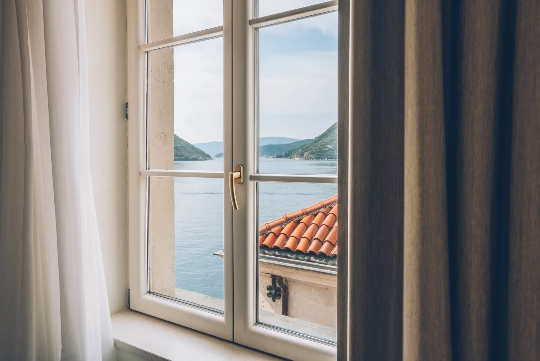 View from a window over the water
