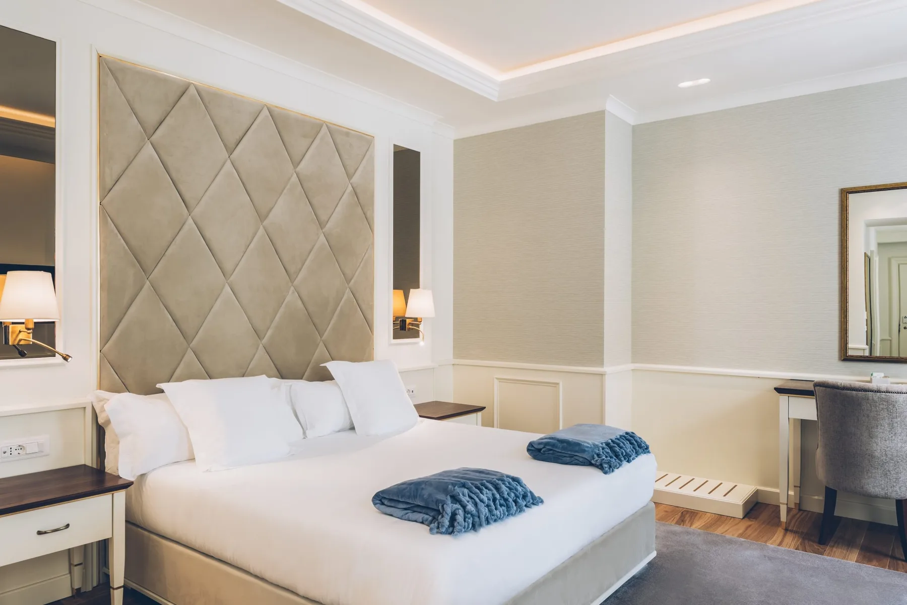 Double bed in a hotel room