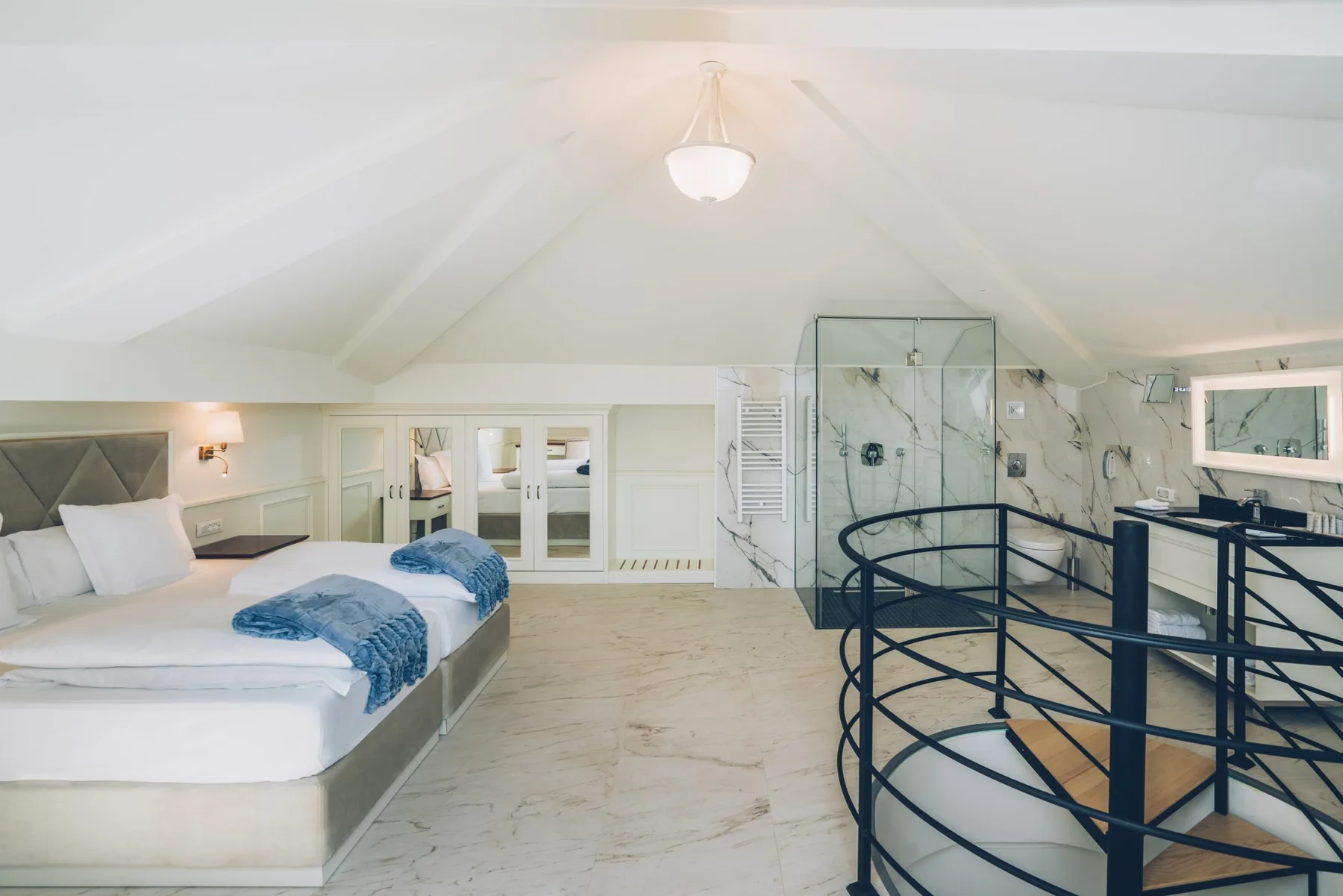 Hotel room with bathroom