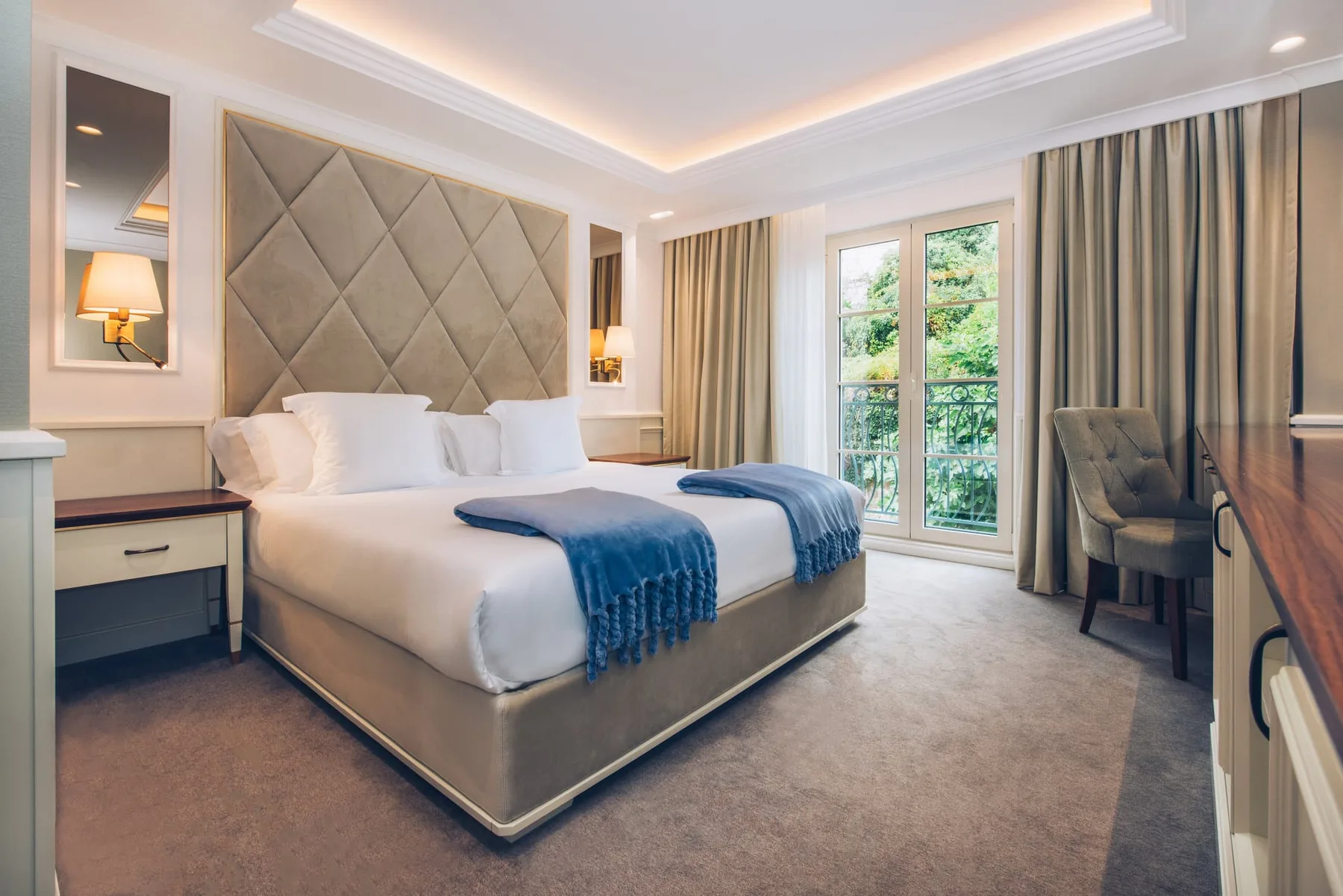 Hotel room with a king bed