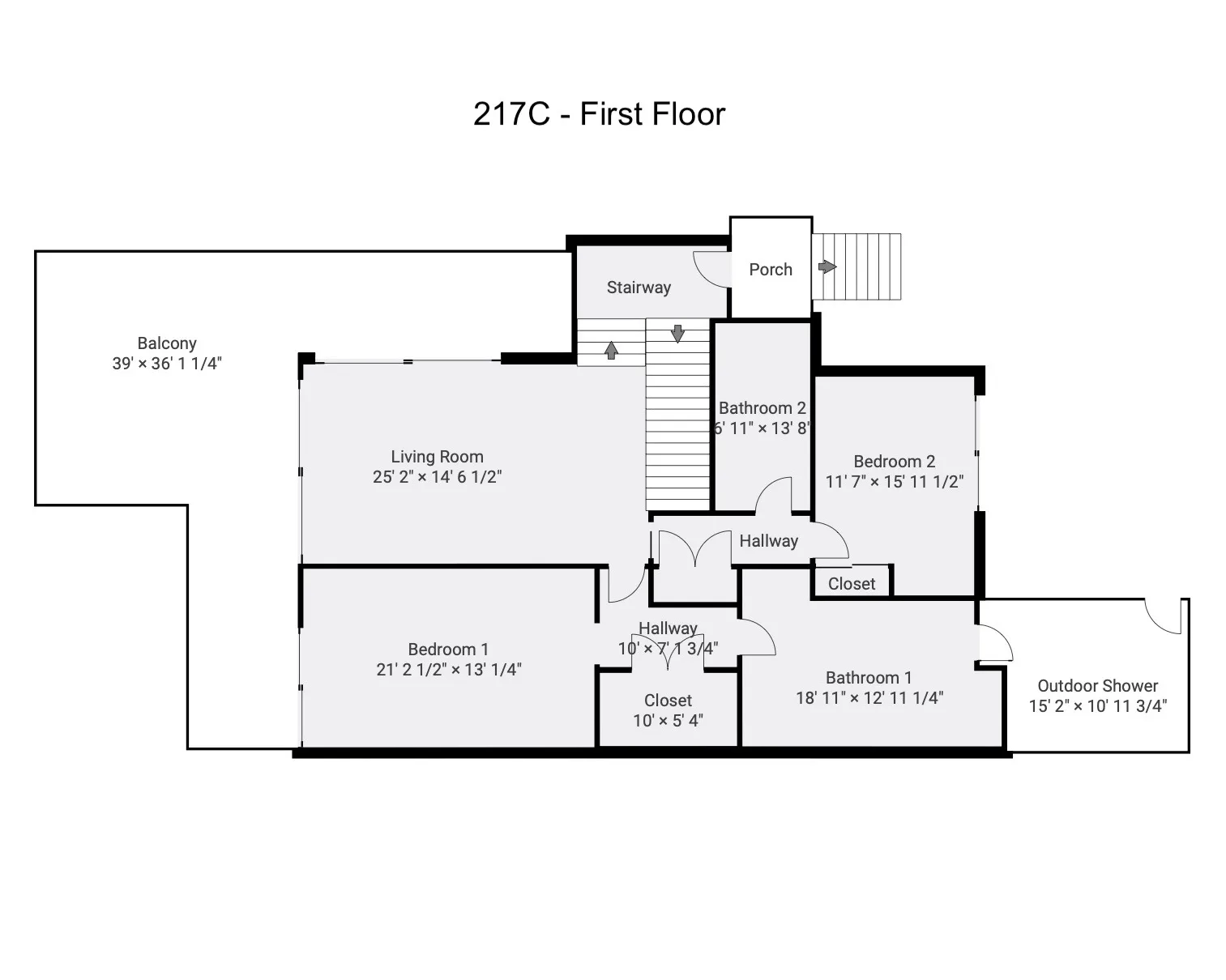 Un plano de la primera planta muestra varias habitaciones, pasillos, un balcón y un porche.