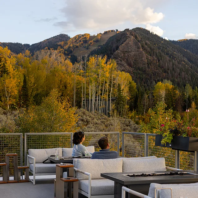 West End Social patio with fall mountain views