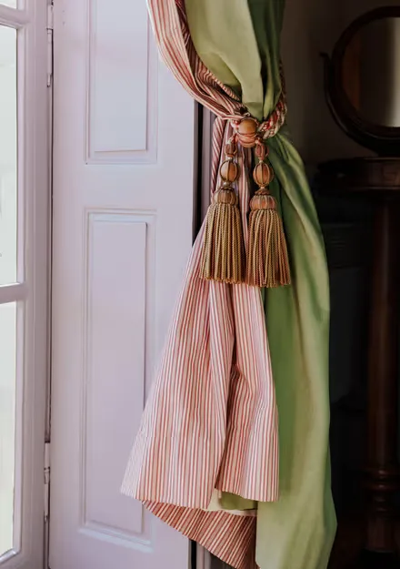Curtains in the Green Room at Château des Briottières