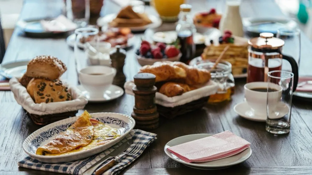 Breakfast dishes on a table