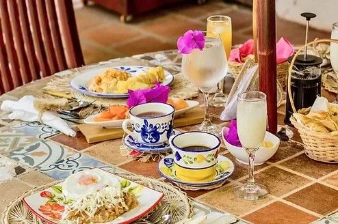 Gourmet breakfast served in the interior patio