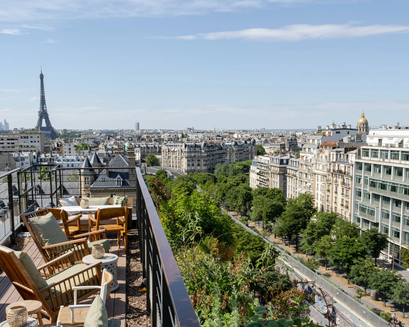 Rooftop terrace overlooking Paris.