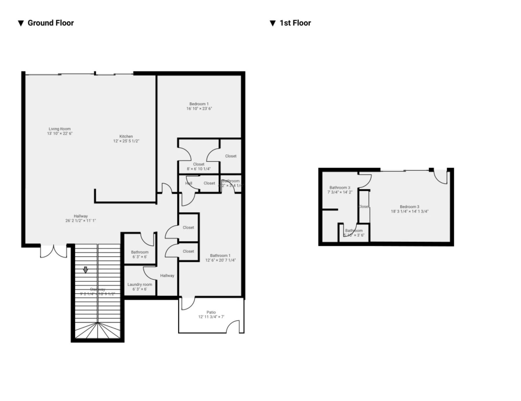 Un plano de una casa de dos plantas muestra la distribución de las habitaciones.