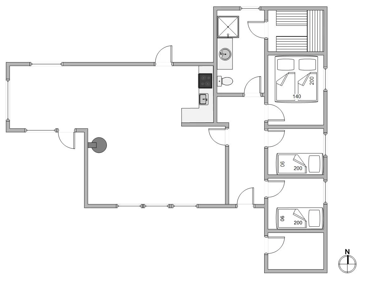 A floor plan shows the layout of a house, with bedrooms arranged along one side.