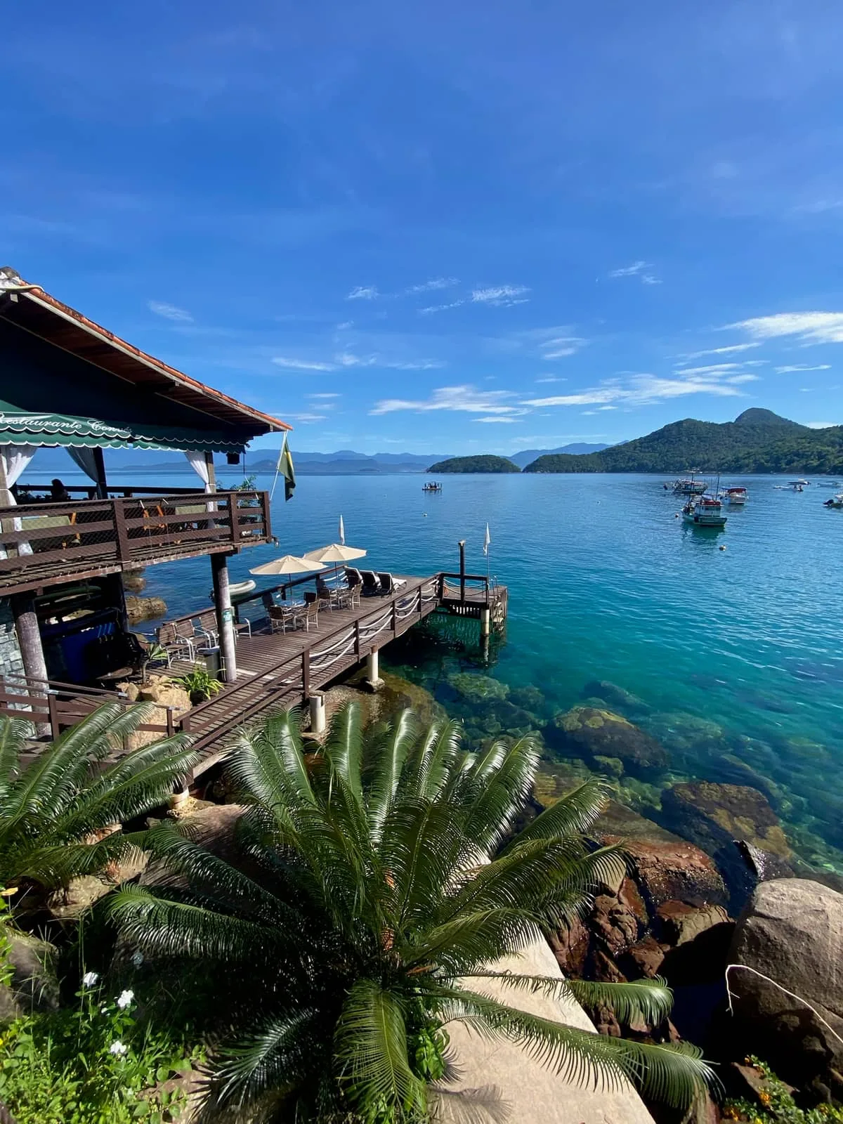 Pousada deck and pier among palm trees