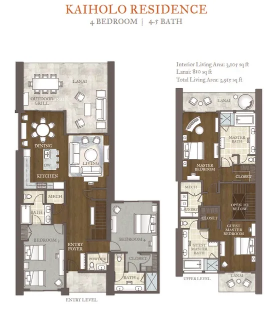 Un plano impreso muestra el nivel de entrada y el nivel superior de la residencia.