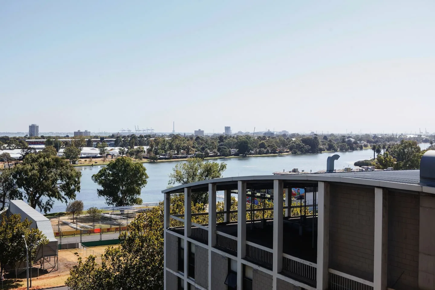The apartment captures impressive views over Albert Park Lake and the city skyline.
