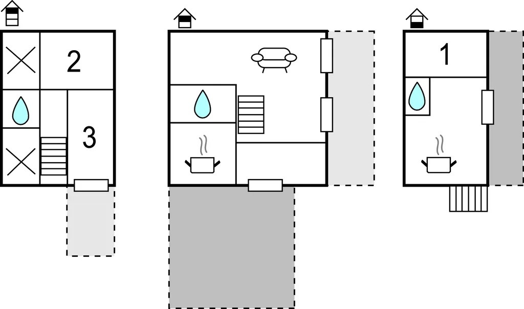 A schematic floor plan shows rooms, furnishings, and shaded areas.