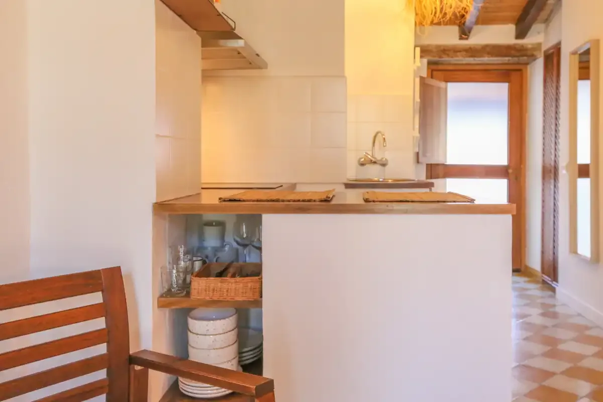 A compact kitchen with a countertop cooktop and sink.