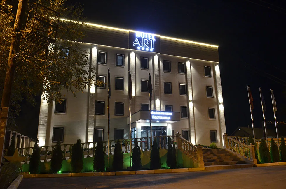 Art Hotel exterior at night