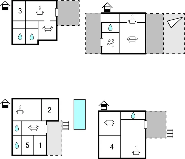A black-and-white floor plan shows several room layouts with furniture and plumbing symbols.