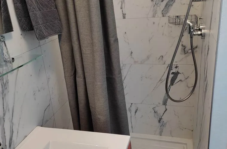 Bedroom washbasin and shower