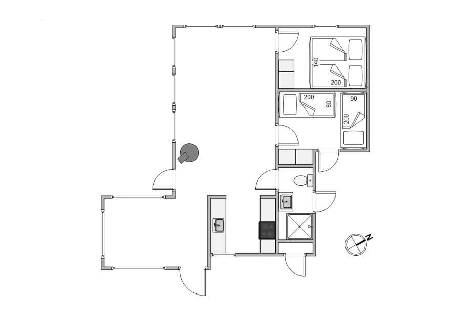 Un plano muestra varias habitaciones distribuidas alrededor de un pasillo central.