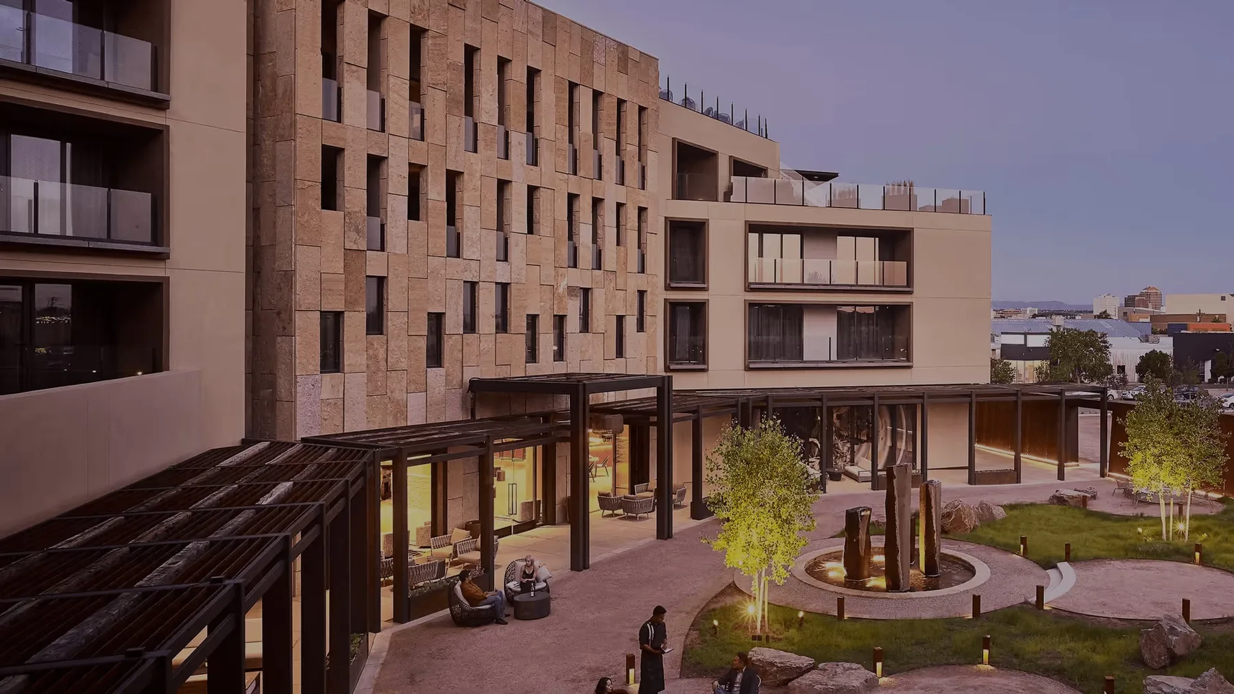 Hotel Chaco courtyard with fountain and seating