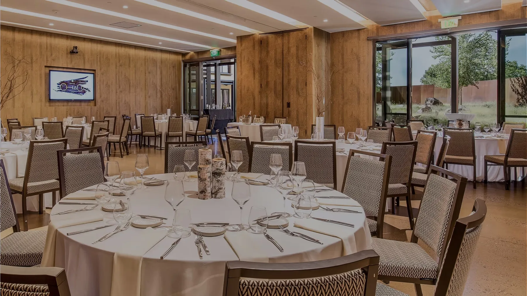Meeting room arranged with tables