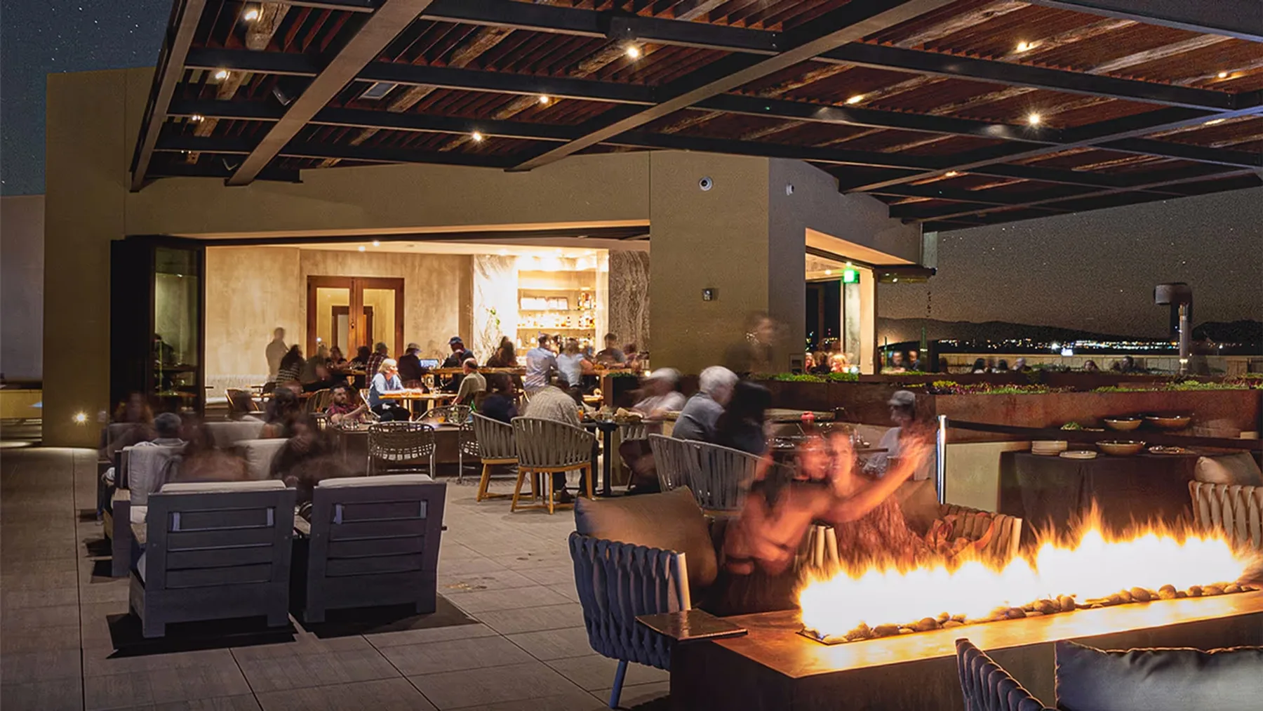 Level 5 rooftop patio at night
