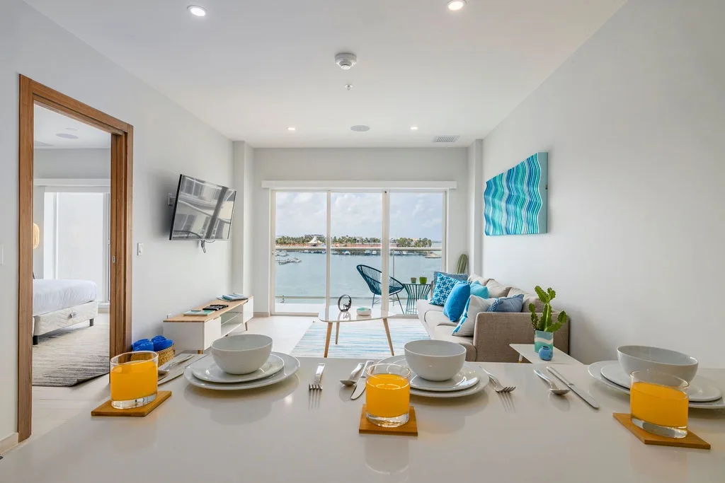 The open living space flows to your private balcony.