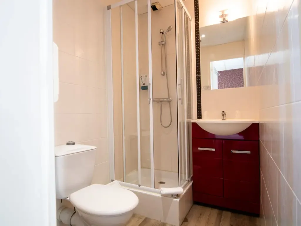 Baño con ducha e inodoro