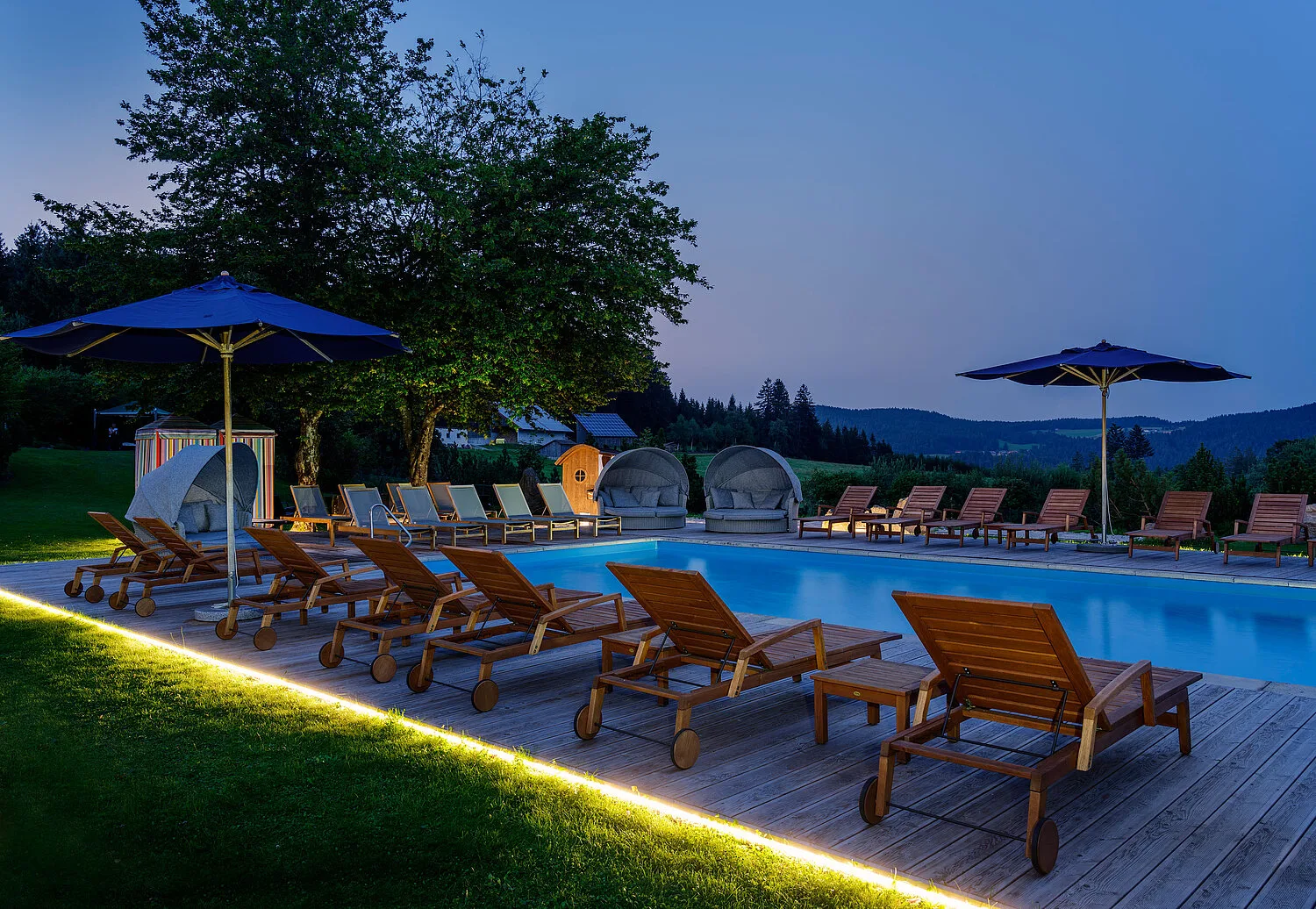Outdoor pool at dusk