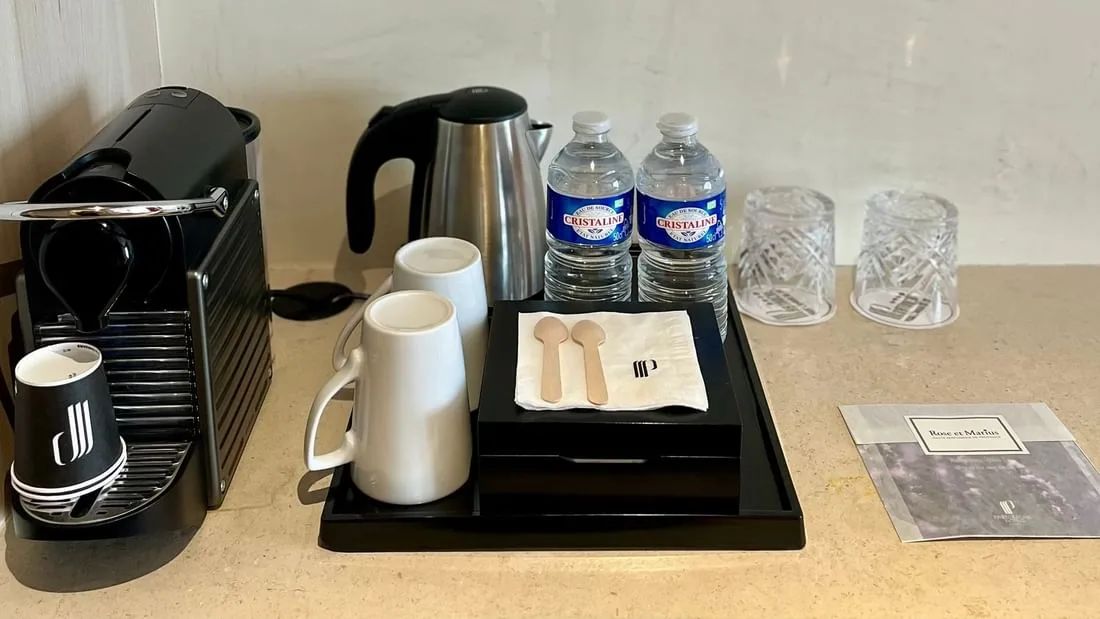 In-room coffee and welcome tray