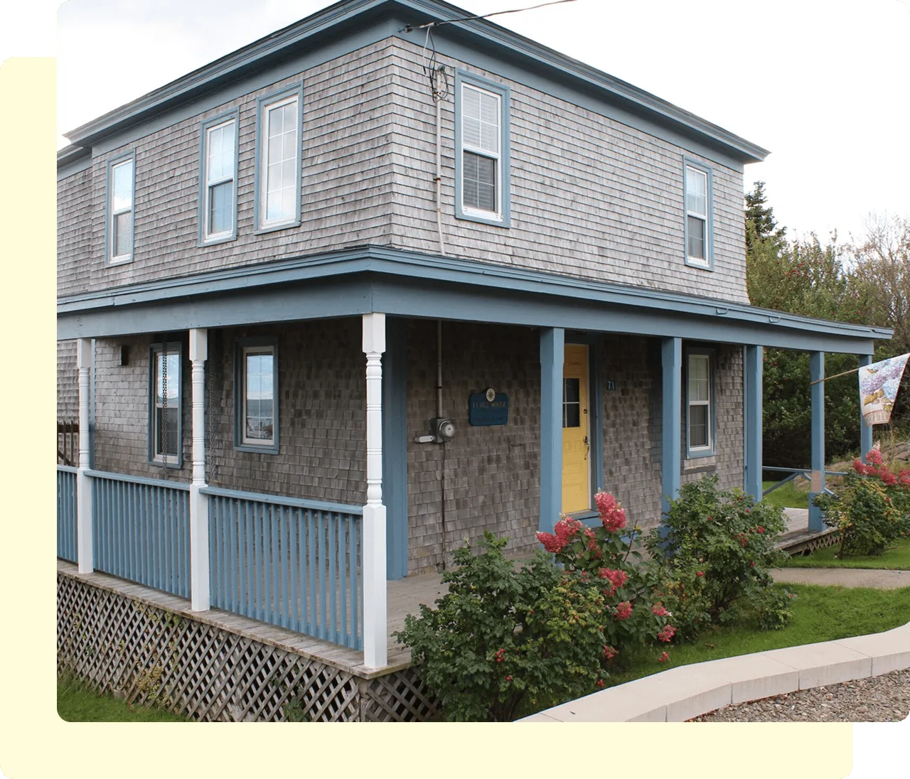 House with blue trim.