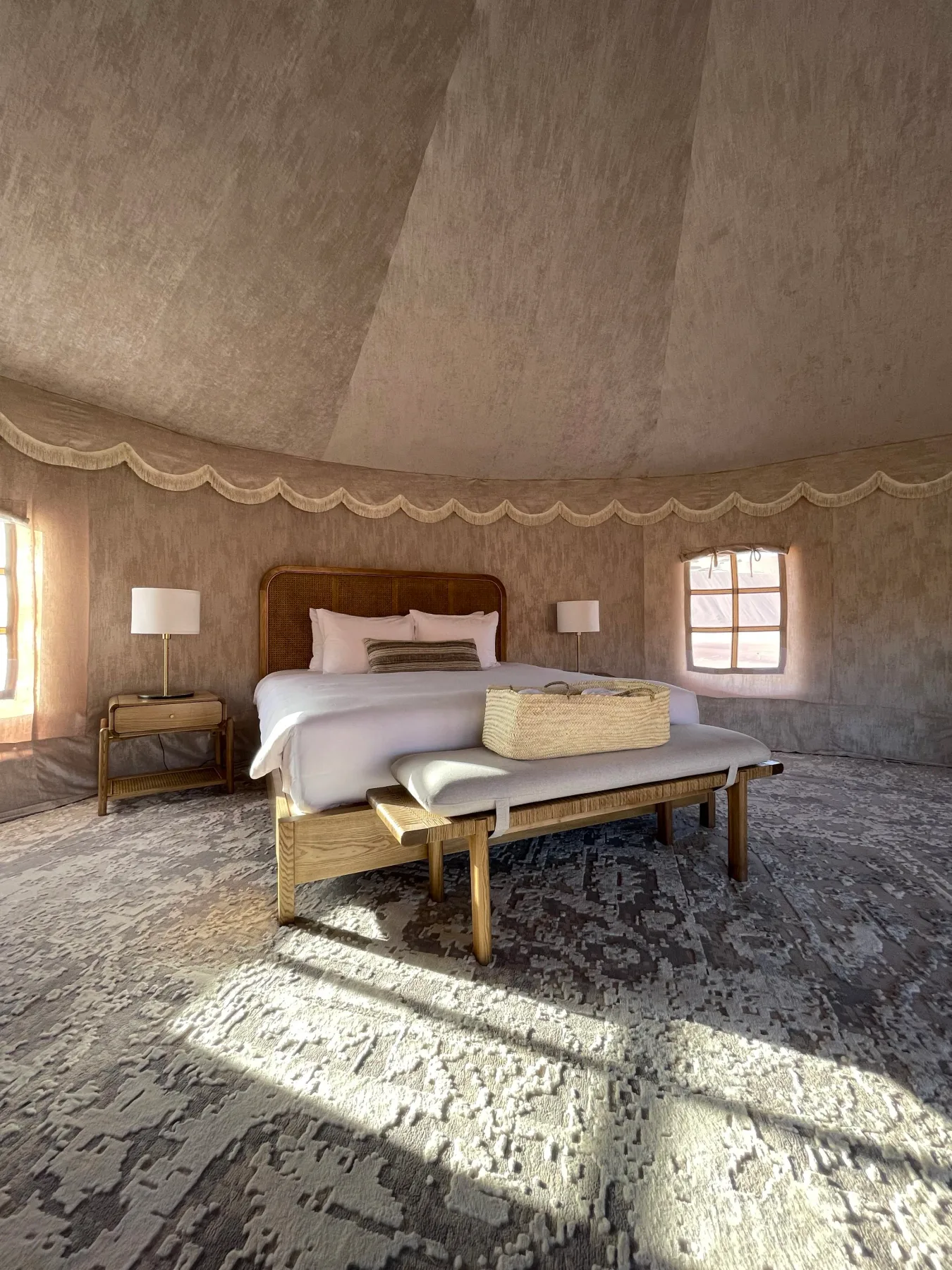 Interior of a tent at Liwa Nights Bedouin Glamping Retreat