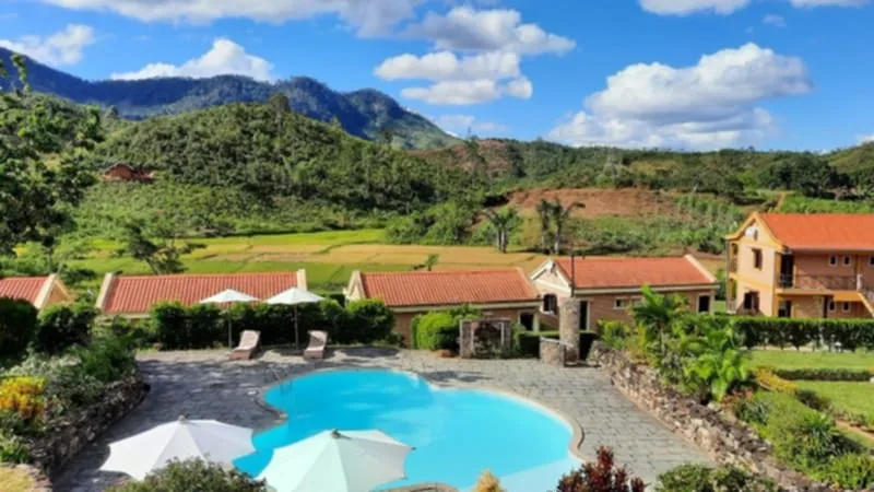 Hotel and mountain view