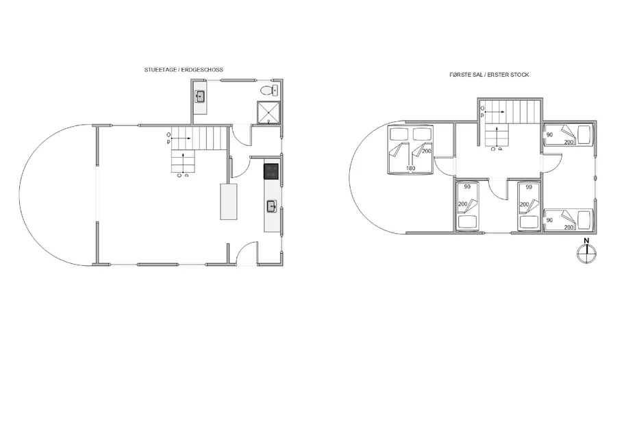 Dos planos arquitectónicos muestran distribuciones de habitaciones y mobiliario.