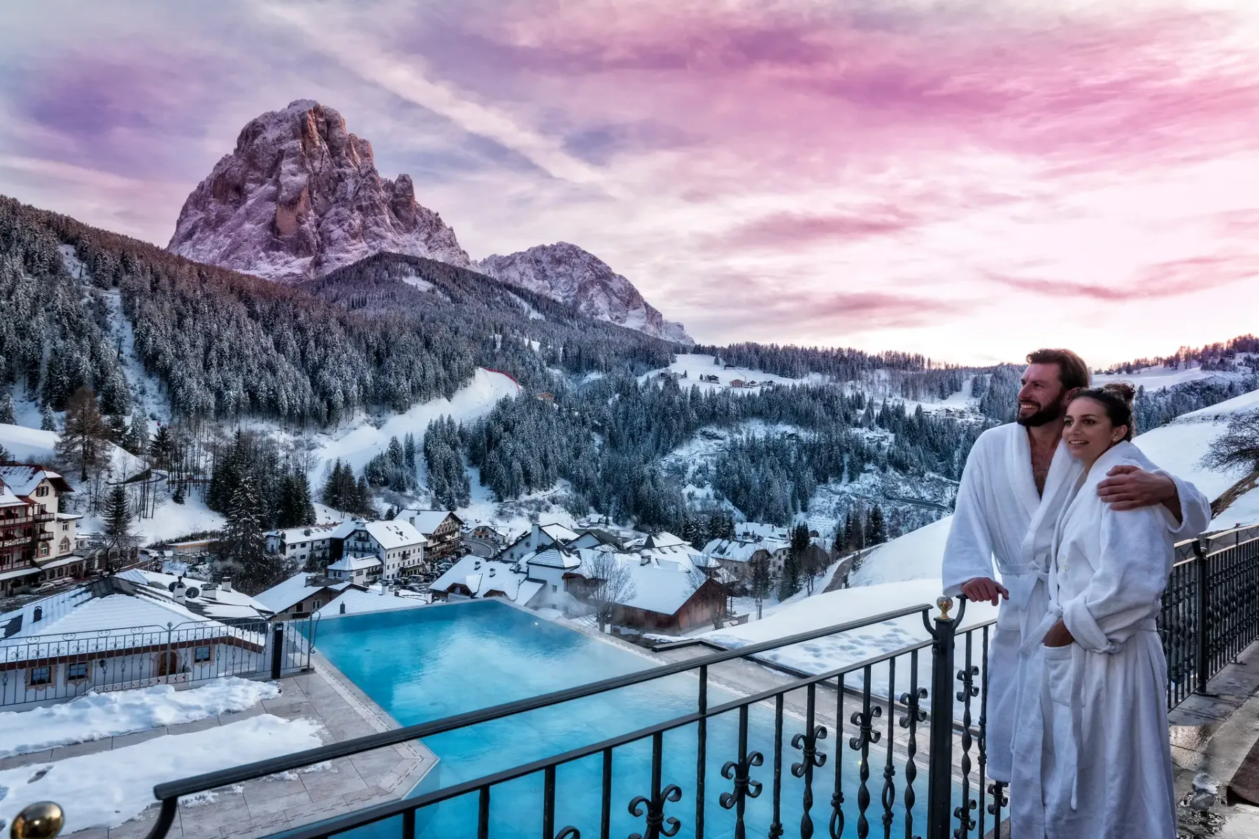 Winter evening on a hotel balcony