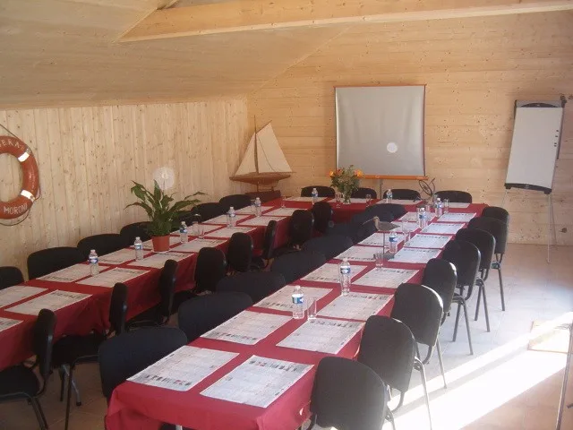 Equipped wooden seminar room