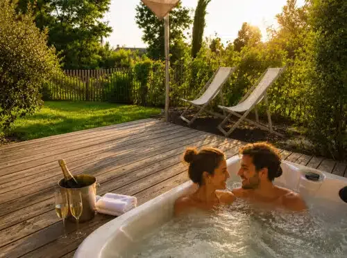 Private spa at sunset