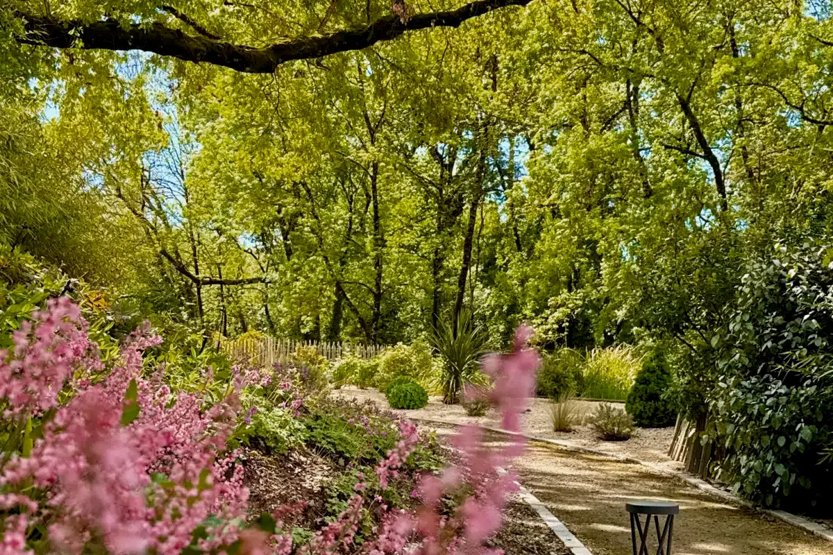 Tree-lined garden at Kassiopée